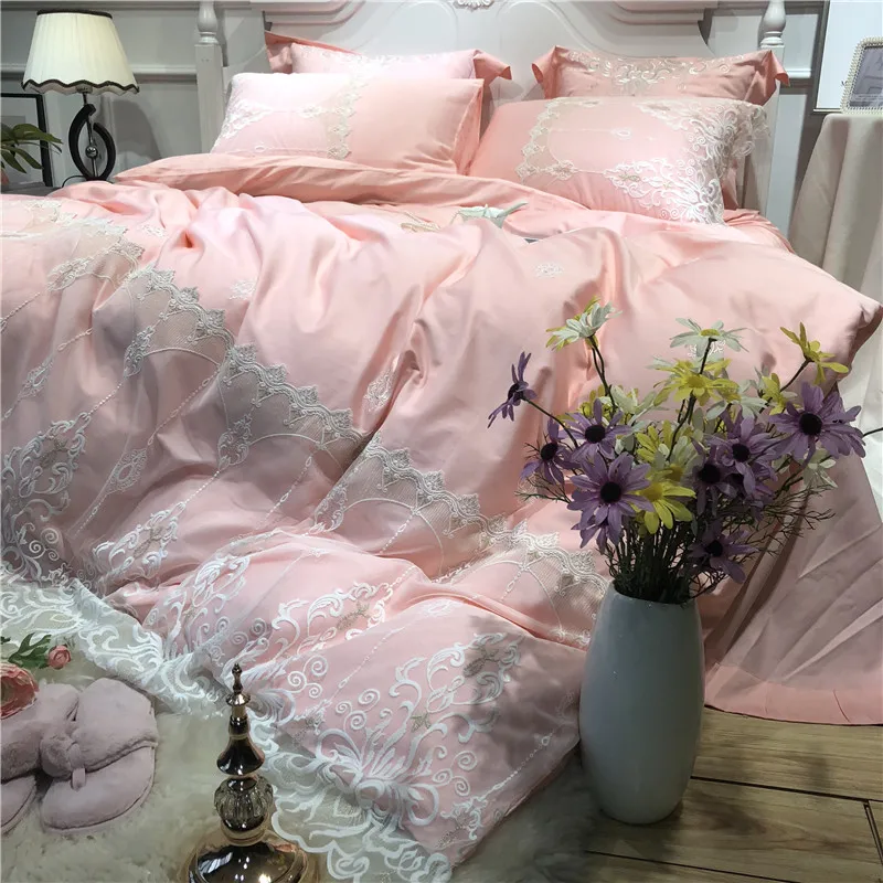 Розовый фиолетовый стиль принцессы роскошный 60S Египетский хлопок набор