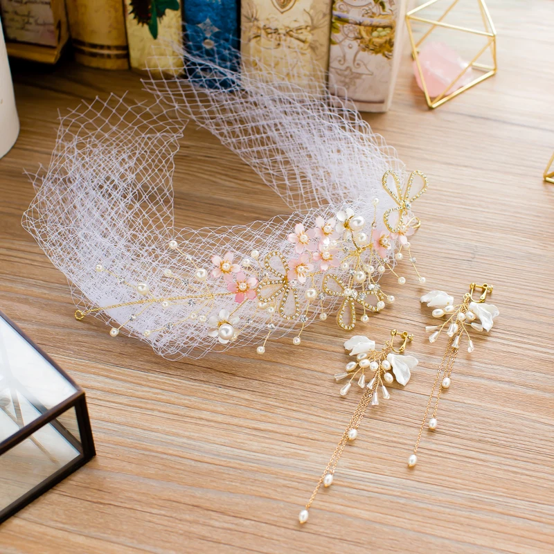 Fashion flower headband women crystal hairband pearl hair jewelry bride headpiece earring fascinator wedding accessory zijing | Украшения и