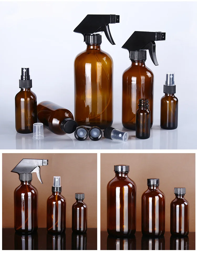 10PCS/Lot Amber Glass Essential Oil Spray Bottles Mist Sprayer Container Travel Refillable Bottle Transparent Brown 15-500ml