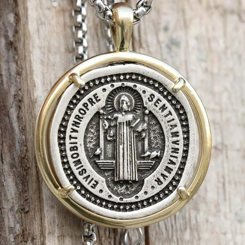 Retro St Benedict of Nursia Patron Against Evil Saint Medal Pendant Catholic Necklaces Religious Gifts Dropship |