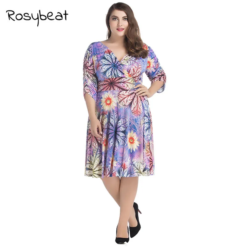 2018 Женская мода чешские до середины икры платье большой Размеры 6XL женский v