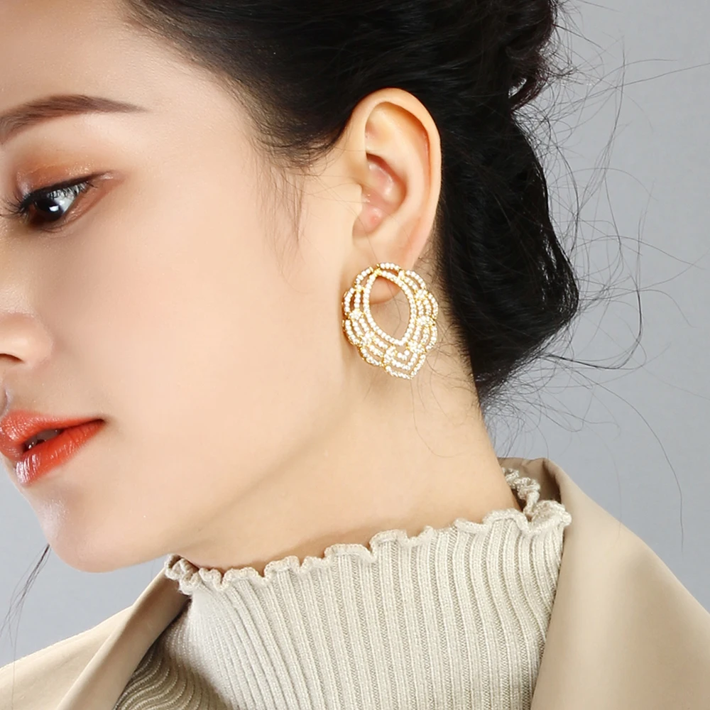 

Beautiful Large stud earring white crystal stones trendy jewelry women's jewellery big Teardrop earrings for women