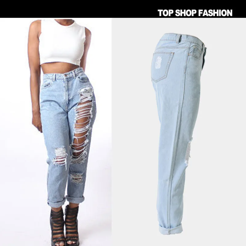 Ripped Jeans For Women Casual Hole Straight Trousers Clothing Summer Style Pants large Size Girls Skinny | Женская одежда