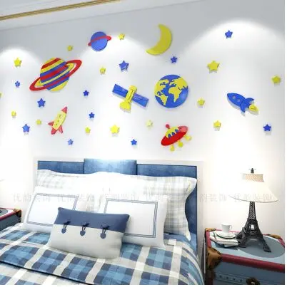 sea blue yellow red Космическая Звезда Луна 3d акриловая Наклейка на стену детская комната Детский сад декоративные наклейки s мультфильм украшения спальни обои - Цвет: sea blue yellow red