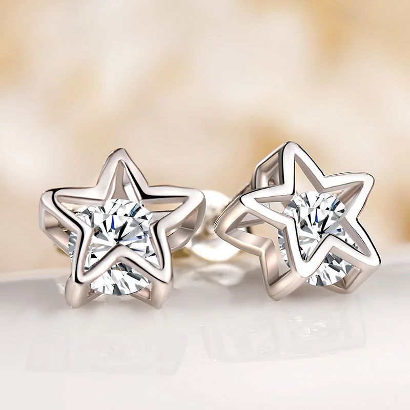 Sa silverage Настоящее стерлингового серебра 925 Star Серьги гвоздики Bling прополка мечта
