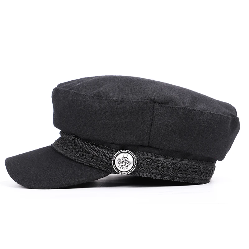 Hot Fashion Solid Color Military Hats Newsboy Hat Autumn Winter Man Woman Captain Caps Vintage Trucker Wool Casual Flat Cap Bone |
