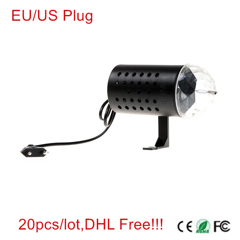 

20pcs/lot,DHL Free shipping for 3W RGB LED Stage Light Auto Rotating RGB Party light dancing light with EU or US Plug