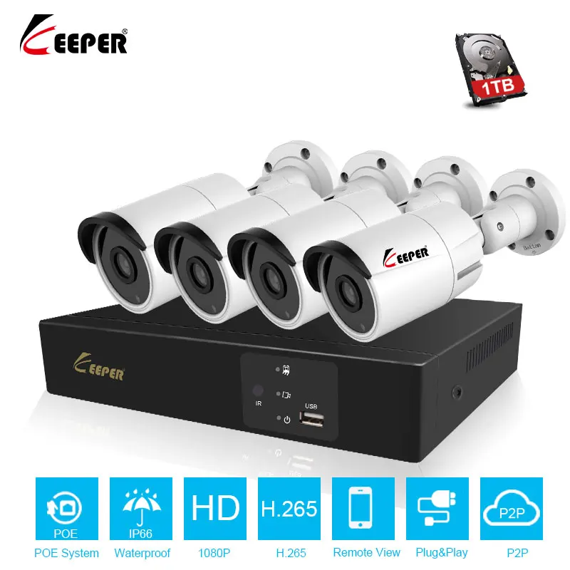

Система видеонаблюдения Keeper, 4 канала, POE, NVR, 2 МП, 1080P, IP IP66