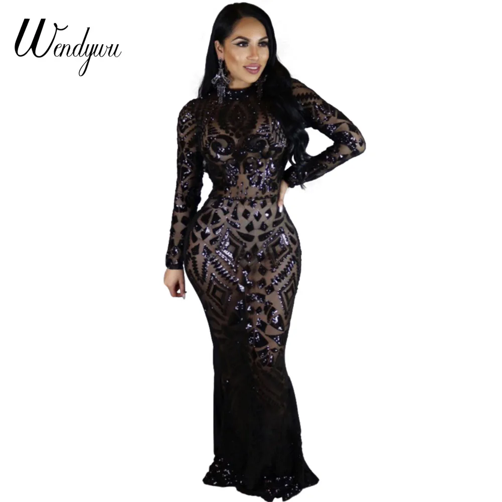 Женское платье с длинным рукавом Wendywu расшитое блестками|long dress prom|fashion long dresslong |