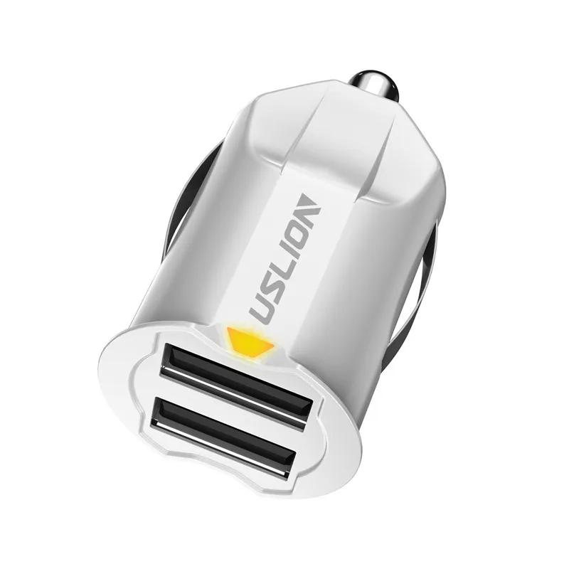 USLION мини-Переходник USB для зарядки в машине 2.1A автомобильное USB зарядное устройство мобильный телефон двойной USB Автомобильное зарядное устройство автоматическая зарядка 2 порта для iPhone samsung - Тип штекера: Universal White