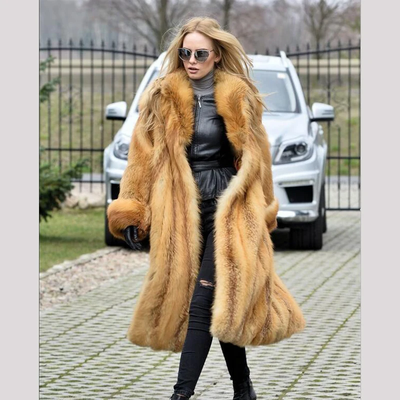 Новинка 2019 длинное пальто из натурального меха Красной лисы куртка Лисьего с