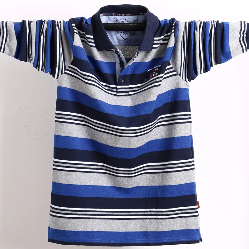 

plus size l-5xl (bust 134cm) big yards the striped tees business fashion fat guy Paul loose lapel long sleeve T shirt male