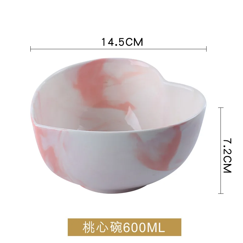 Soup Bowl M Мраморная тарелка в форме сердца, миска, ложка, набор, еда, рисовый суп, Ramen, миска для лапши, ювелирное изделие, тарелка, керамическая посуда, Сервиз - Цвет: Soup Bowl M