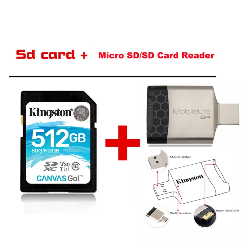 SDG-XGB-512G-G4-Read Карта памяти SD kingston 32 Гб 64 Гб 128 ГБ 256 ГБ 512 ГБ SDG SDHC/SDXC Canvas Go HD 4K видеокарты для DSLRs Дронов и экшн-камер - Емкость: SDG-XGB-512G-G4-Read