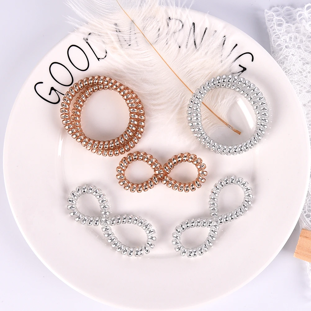 Elastic Rubber Telephone Wire Hair Rope Gold/Silver Ponytail Holder Party Hairband Accessories |