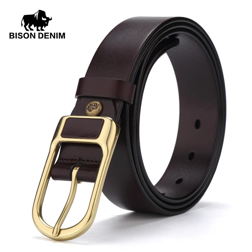 

BISON DENIM Leather Belts Cowskin Men's Belt 3.4cm Width Genuine Leather Male Waistband Alloy Pin Buckle Belt N71011