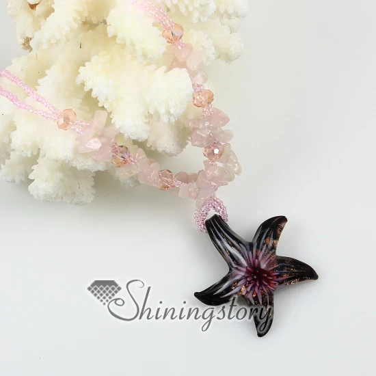 

starfish glitter flowers inside murano lampwork glass venetian necklaces pendants high fashion jewellery handmade fashionjewelry