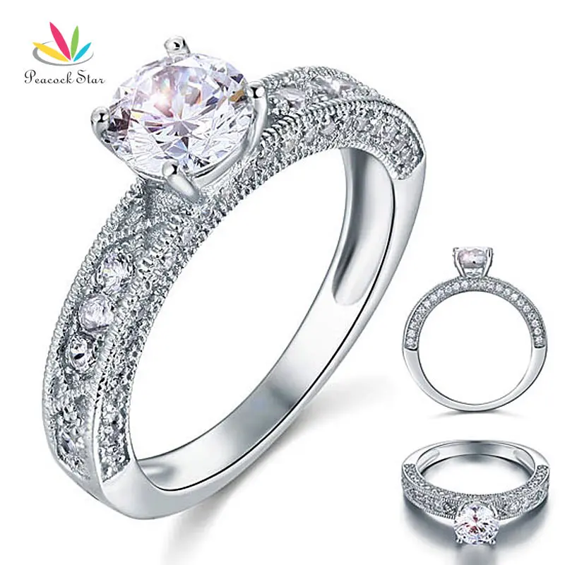 Павлин звезда Винтажный стиль 1 25 Ct твердый 925 пробы Серебряное свадебное