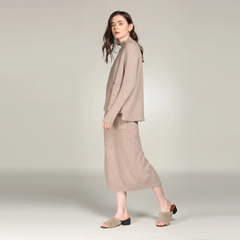 Женский комплект из двух предметов 100% чистый кашемир вязаный зимний женский топ 2