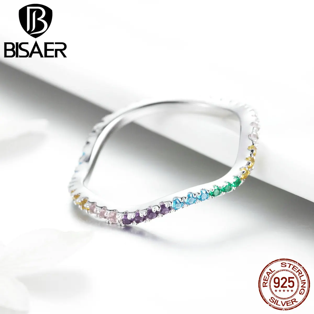 BISAER, подлинные 925 пробы, серебряный цвет, CZ, витые, круглые, простые, свадебные кольца для женщин, Стерлинговое серебро, ювелирные изделия, Anel ECR465