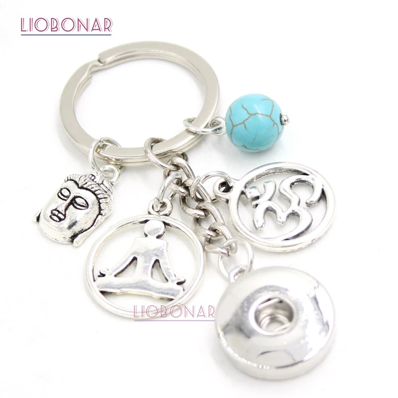 

10PCS Wholesale DIY 18mm Snap Jewelry Yoga Key Chain Handbag Charm Buddha Snap Keychain Key Ring Gifts for Men Women