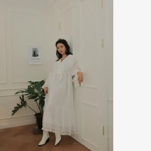 Korean Hot Solid Elegant Dress Women Aestheticism Loose Sweet Lace 2019 Spring Autumn Vintage Slim Preppy Style LM107 | Женская одежда