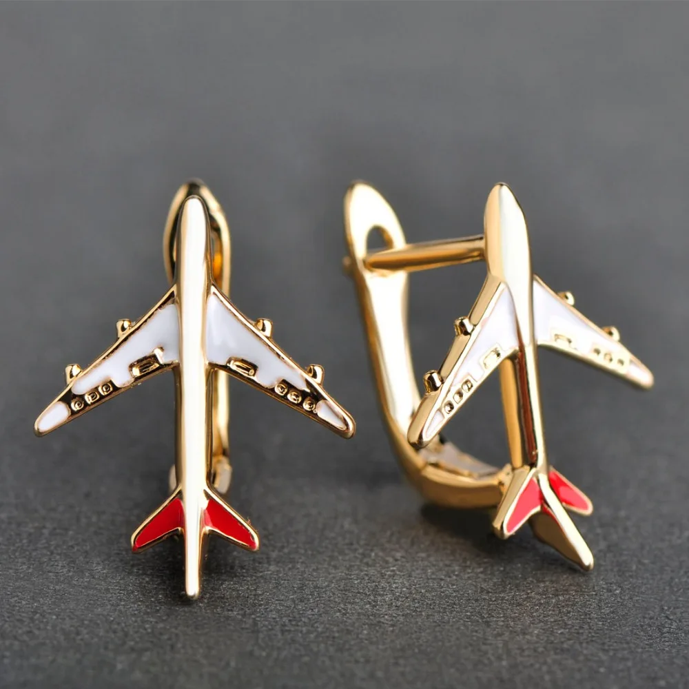 Dazz Enamel Airplane Shape Earrings For Women Girls Gold Color D Hooks Aircraft Plane Stud Earring Harajuku Copper Ear Brincos | Украшения