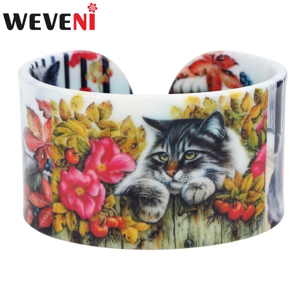 Женский цветной браслет WEVENI пластиковый с котом и котенком ювелирное изделие для