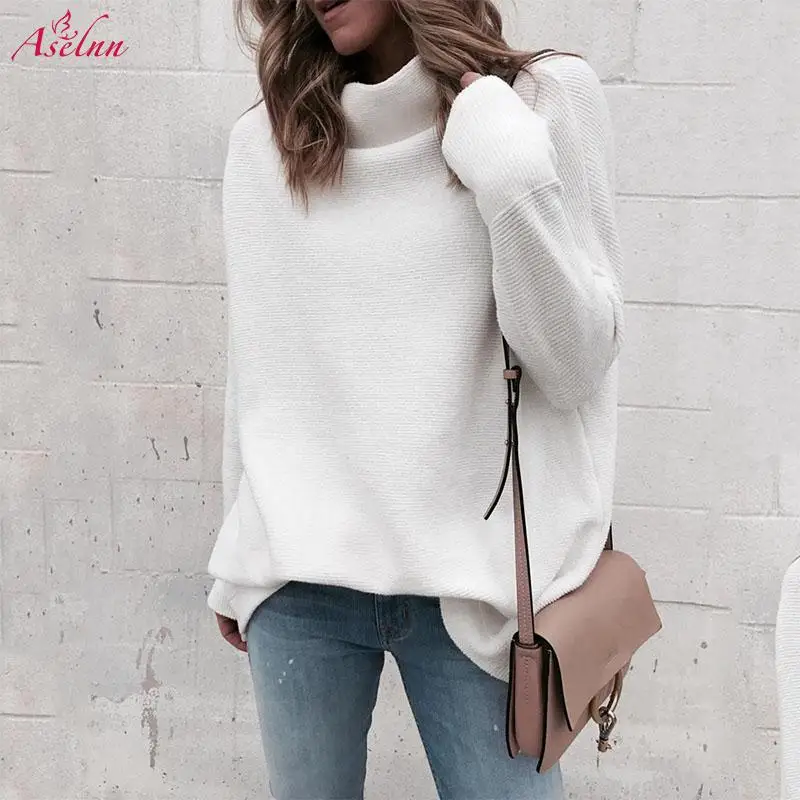 Aselnn 2019 Winter Casual Turtleneck Sweateers Long Sleeved Warm Knitted Pullovers White Elegant Slim Sweater Blusa Mujer | Женская