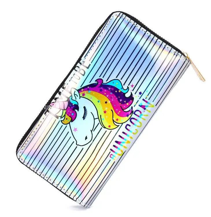 unicorn head Женский кожаный кошелек с рисунком единорога, милый держатель для карт, лазерные Длинные кошельки, женские милые кошельки на молнии из искусственной кожи, органайзер, кошелек - Цвет: unicorn head