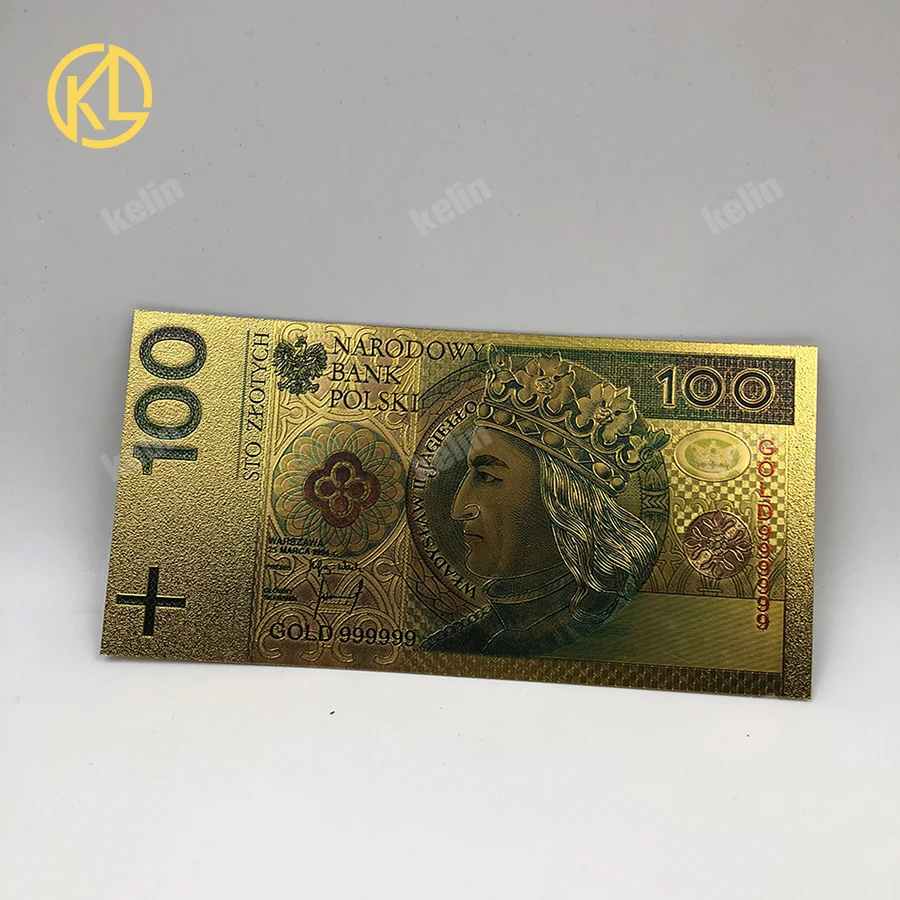 1 шт. золотистого цвета 24K позолоченные поддельные сувенирные банкноты из Польши