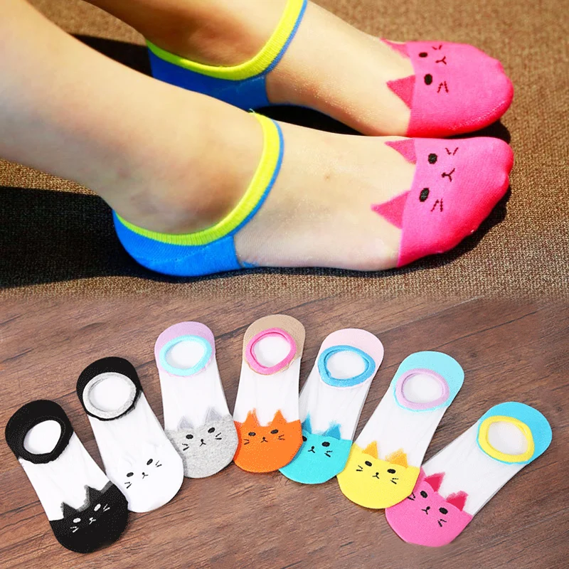 

Summer Funny Socks Cute Cat Silk Socks Invisible Boat Sock Random Lace Socks Transparent Ice Mouth Color Shallow Socks For Wome