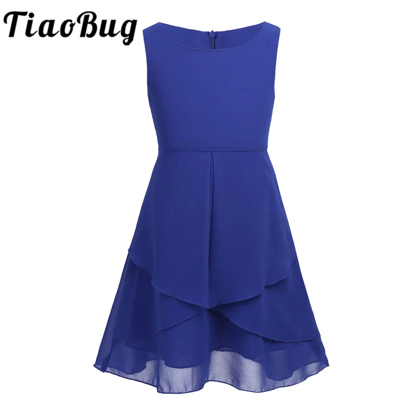 

TiaoBug Girls Sleeveless Chiffon Flower Girl Dress Knee-Length Princess Girls Pageant A-Line Elegant Wedding Party Dress SZ 4-14