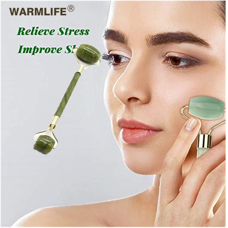 Double head green jade roller massage massager eye neck facial slimming face beauty health care tools selling |