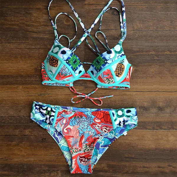 Printed Bikini Set HELLO Пляжная Горячая женский купальник с рисунком коврик купальник пуш-ап бикини женский сексуальный купальный костюм maillot de bain бикини для плавания - Цвет: Printed Bikini Set