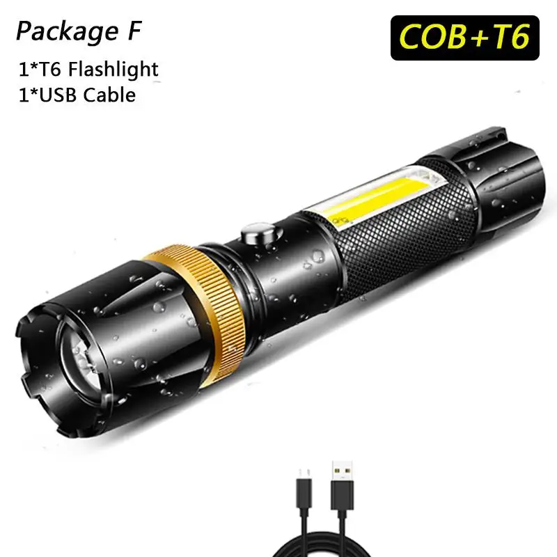 F Яркий светодиодный светильник-вспышка, водонепроницаемая COB лампа, USB Перезаряжаемый светильник, супер яркий, 5 режимов, питание от аккумулятора 18650 для кемпинга - Испускаемый цвет: F