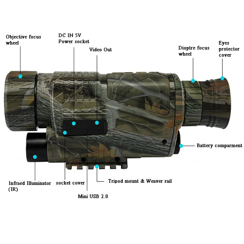 5X40 Monocular Telescope with Night Vision and CCD IR Digitale fit 2m-200m View Range for Outdoor Watching Hunting Camping | Инструменты