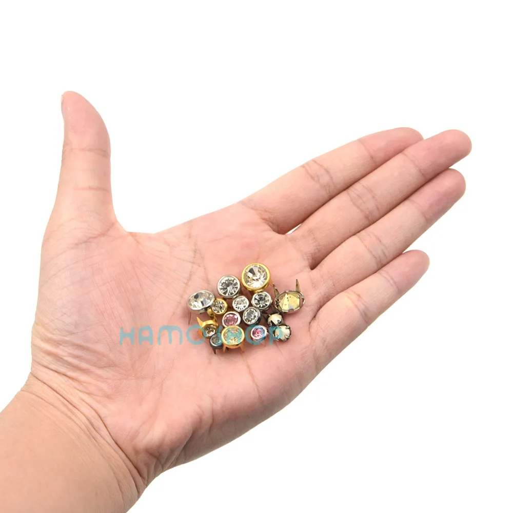 50 шт./партия 7 мм круглые шпильки со стразами точечные шипы заклепки Панк кожаная