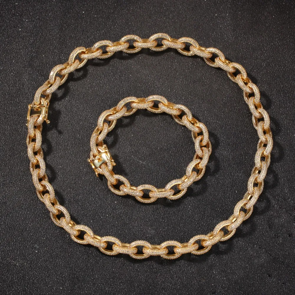Хип хоп микро проложить AAA кубический цирконий Bling Iced Out круглая звеньевая цепочка колье ожерелья для мужчин раппер ювелирные изделия золото серебро