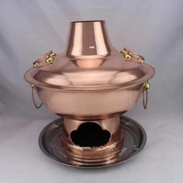 32cm China copper hot pot thickened Sichuan Chongqing Chinese charcoal fondue fire tube stainless steel plate set | Дом и сад
