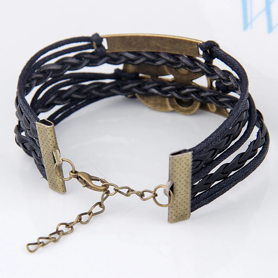 Очаровательные винтажные Многослойные плетеные браслеты для женщин Сова