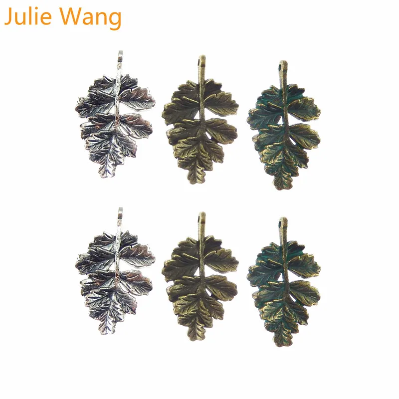 Julie Wang 15 шт. состаренная бронза/зеленый/сплав серебристого оттенка драгоценность ретро 3D натуралистичная подвеска в форме листика Подвески ремесла ювелирные изделия аксессуар