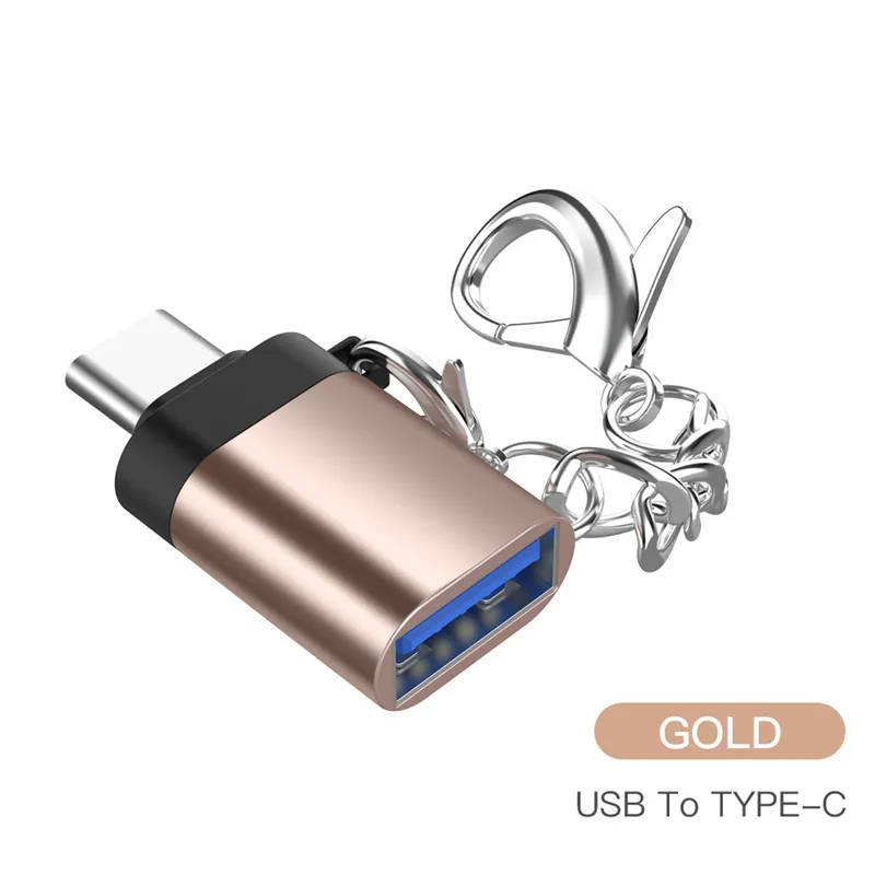 gold with Keychain Адаптер USB type c otg, быстрый конвертер type C на usb 3,0, кабель usb-c type-c для зарядки и синхронизации данных для samsung, huawei, xiaomi, macbook - Цвет: gold with Keychain