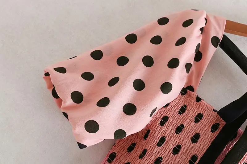 2019 красивые женские квадратным воротником в горошек с принтом эластичная блузка