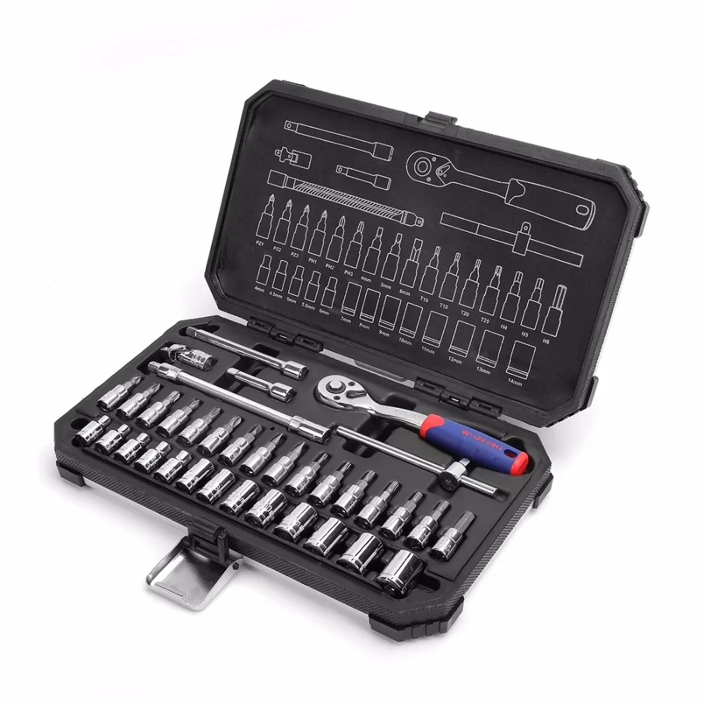 WORKPRO 35 шт. Набор инструментов для ремонта автомобилей Sokcet набор метрических 1/4