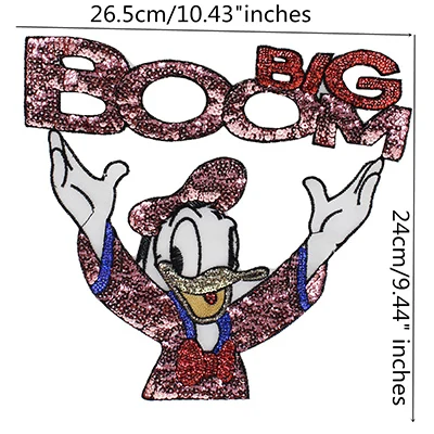 Donald Duck 1 шт., большие нашивки, брендовая блестящая 3D наклейка с блестками, стикер с изображением кошки, вышивка, мотив, аппликация, одежда для детей, женщин, сделай сам, значок для одежды - Цвет: Donald Duck