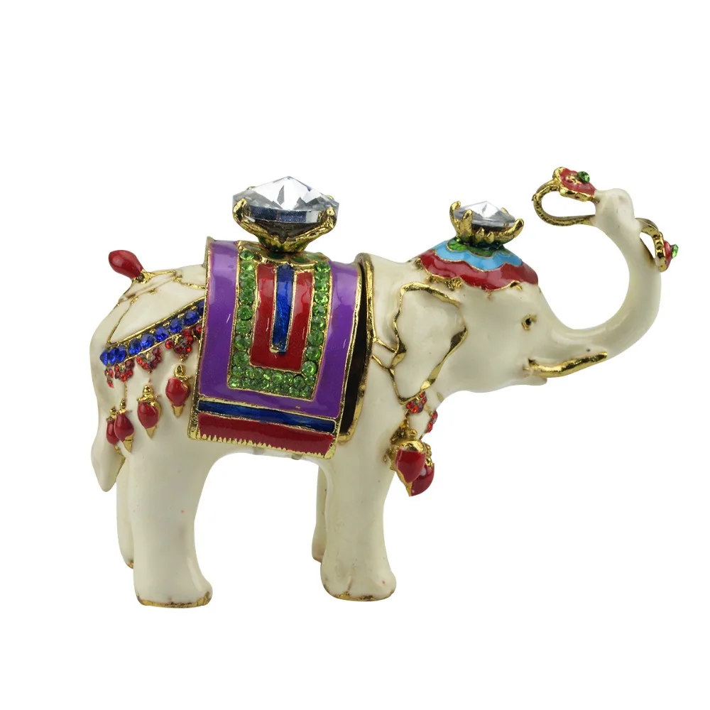 

Feng Shui Amulet White Bejewelled Elephant Statue with Diamon on the back Ruyi on the rose W9000