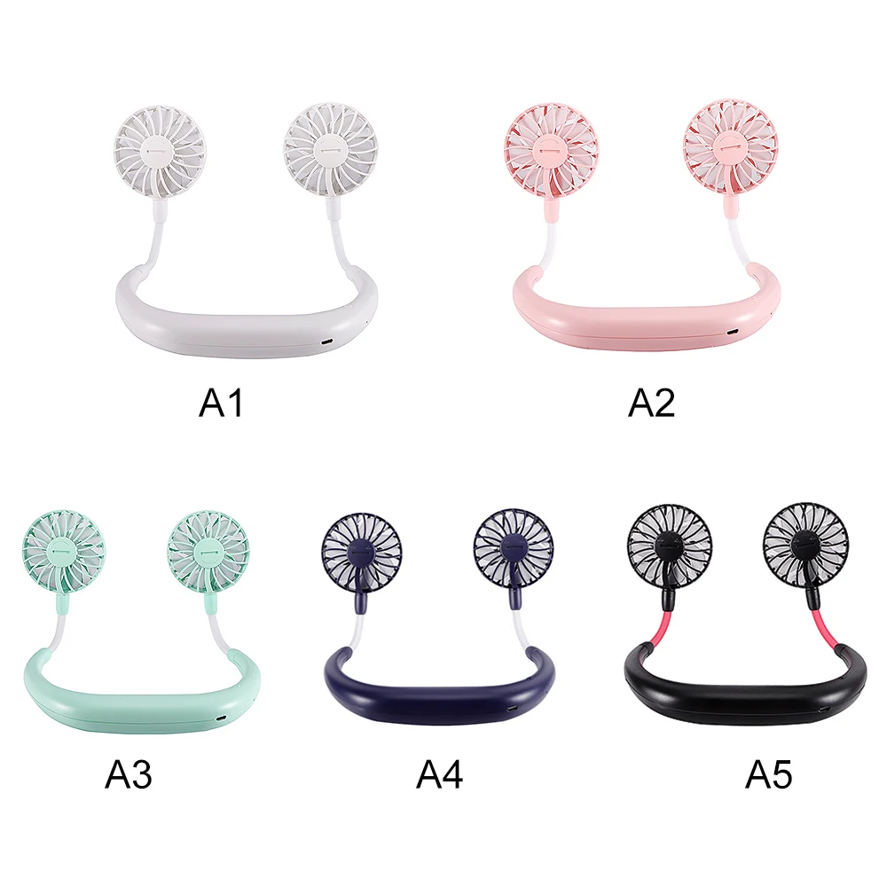 

Mini Neck Double Fans 3 Speed Adjustable USB Rechargeable Wearable Portable Hand Free Neckband Fan for Home Office