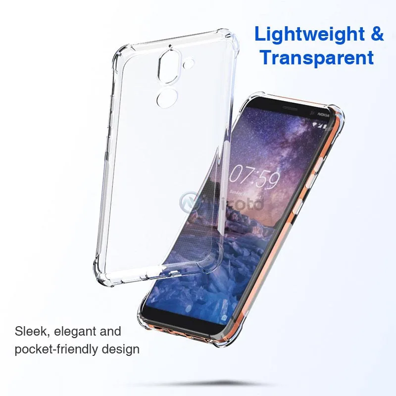 Прозрачный чехол для телефона Nokia 7 Plus 2018 из тонкого мягкого силикона TPU.