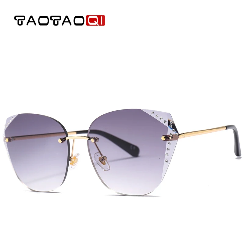 TAOTAOQI Luxury Cat Eye Sunglasses Women Designer Brand Fashion Rimless Rhinestone Sun Glasses Female UV400 Vintage Eyewear